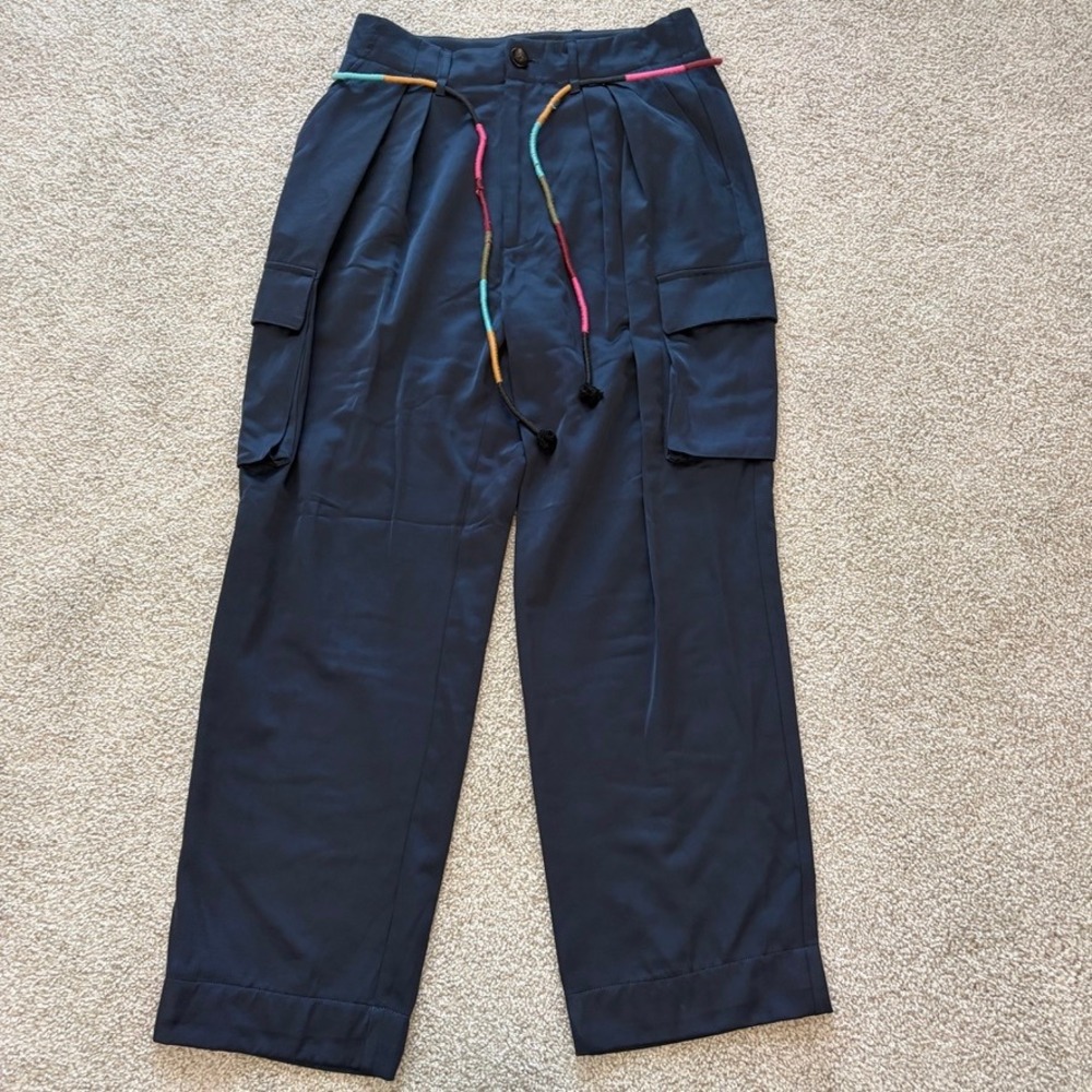 Scotch &‎ Soda Faye Satin Cargo Pants Womens S Navy Blue Minimalist Trouser